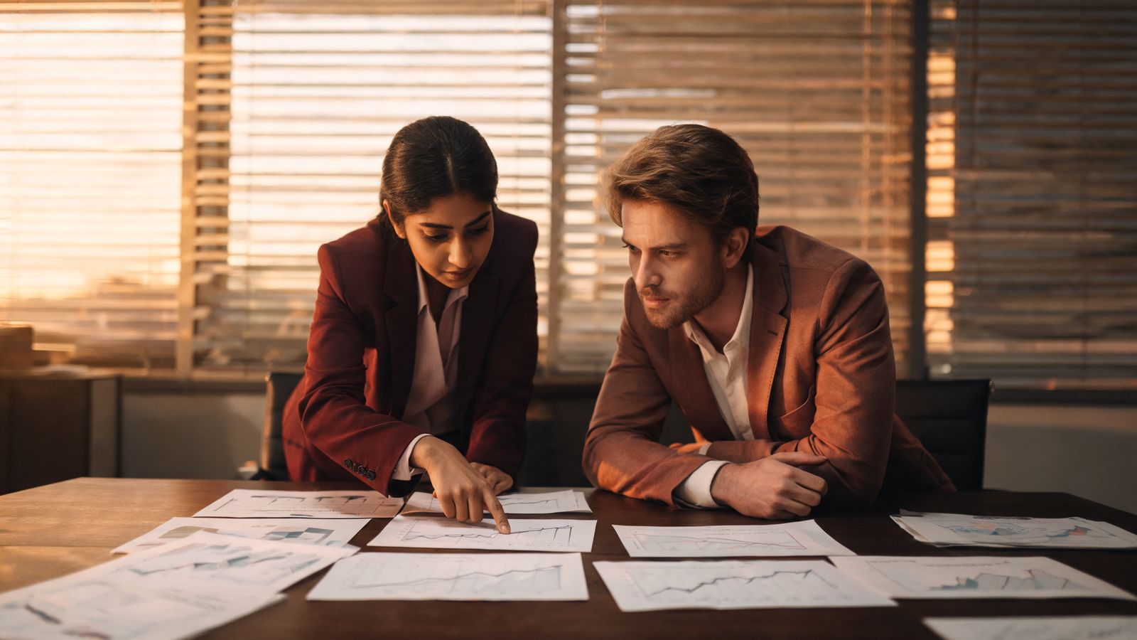 Two professionals reviewing financial charts together